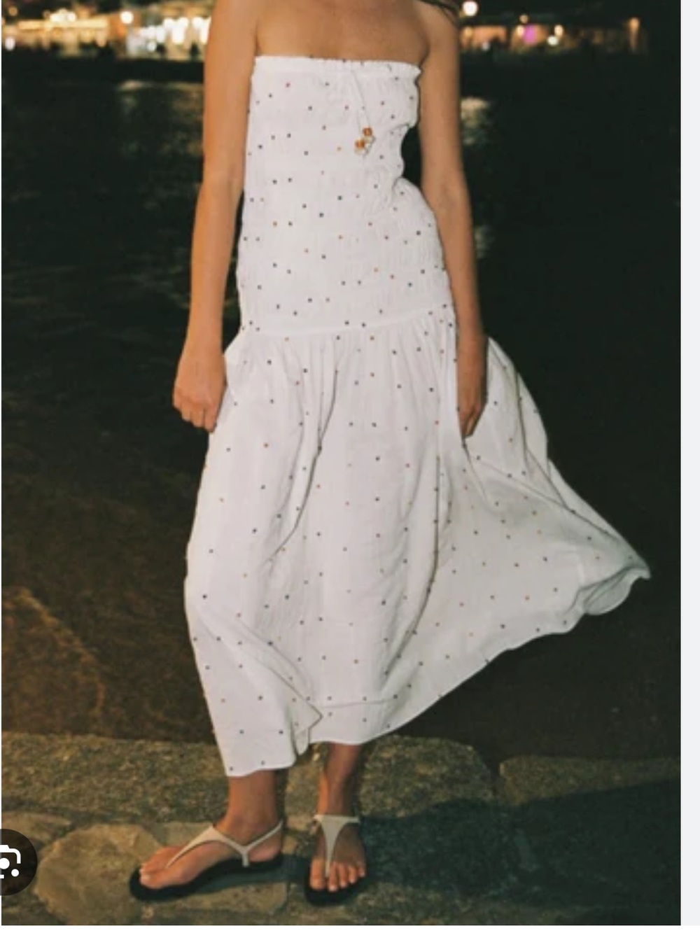 Zara White Strapless Midi Dress with Subtle Dot Detail